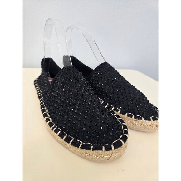 ZARA Black Sequin Espadrilles NWT Size 6.5 Slip-On Flats Summer Sparkle Vibes - Picture 7 of 10